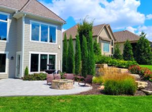 Back yard paver landscape firepit